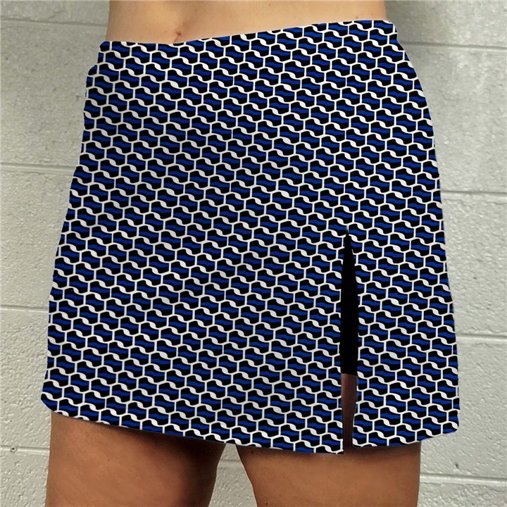 Side Slit Zipper Pocket Skort - Blue Abstract