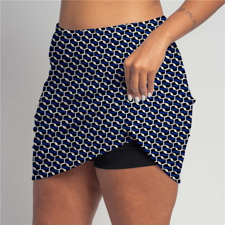 Zipper Pocket Skort - Blue Abstract