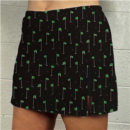 Side Slit Zipper Pocket Skort - Pins-Green Flags on Black