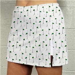 Side Slit Zipper Pocket Skort - Pins-Green flags on White