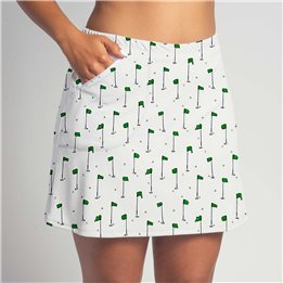 Zipper Pocket Skort - Pins- Green Flags on White