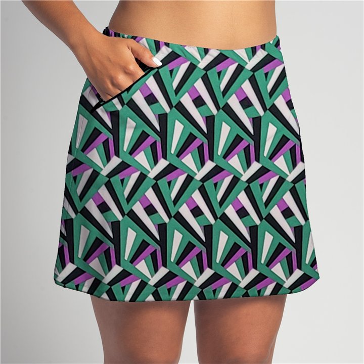 Zipper Pocket Skort - Green Grape Geo