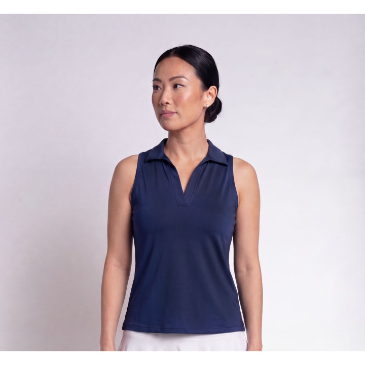 Collared Sleeveless Top - Navy