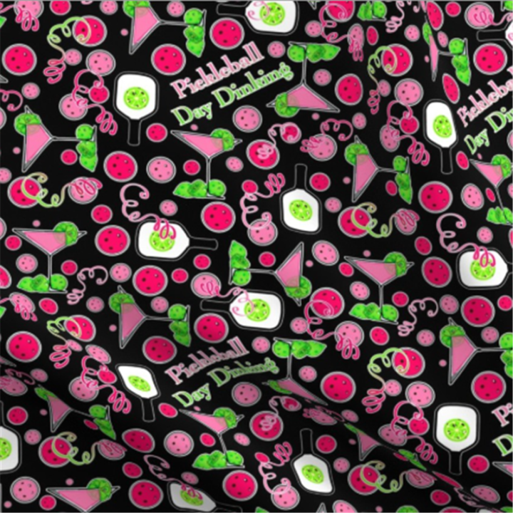 Pink and Green cocktails pickleballs and paddles celebration on Black background with Pickleball Day Dinking text