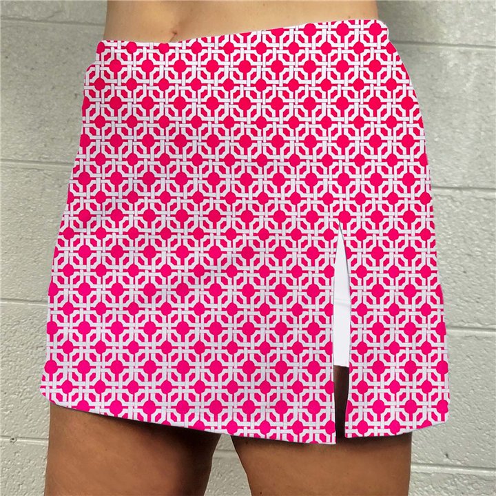 Side Slit Zipper Pocket Skort - Pink Lattice