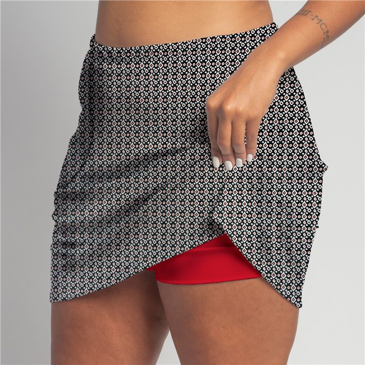 Zipper Pocket Skort - Red Black Ikat B