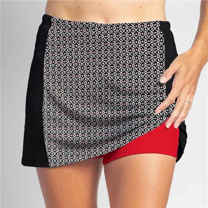 Slimming Panel Skort - Red Black Ikat R