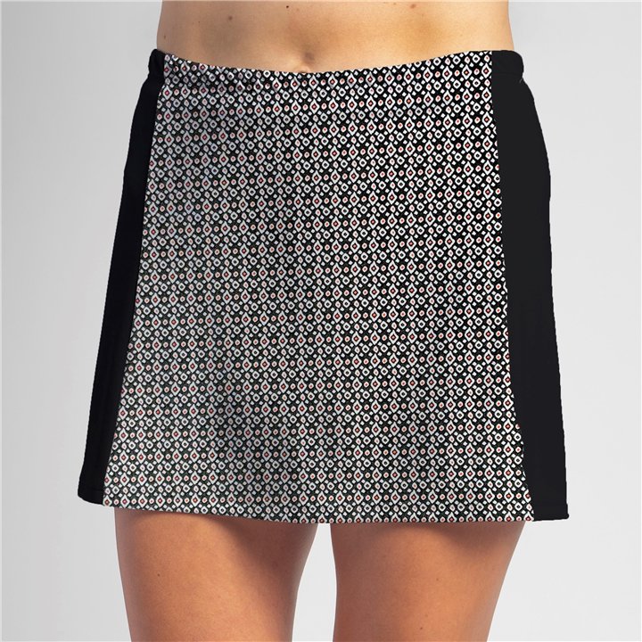 Slimming Panel Skort - Red Black Ikat B