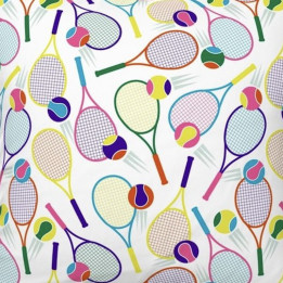 Tennis Rackets and Balls in Pink Red Grape Purple Neon Yellow Orange Aqua Green Navy on white background
