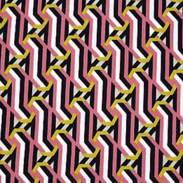 Pink and Dijon Yellow with Black and White in vertical abstract print