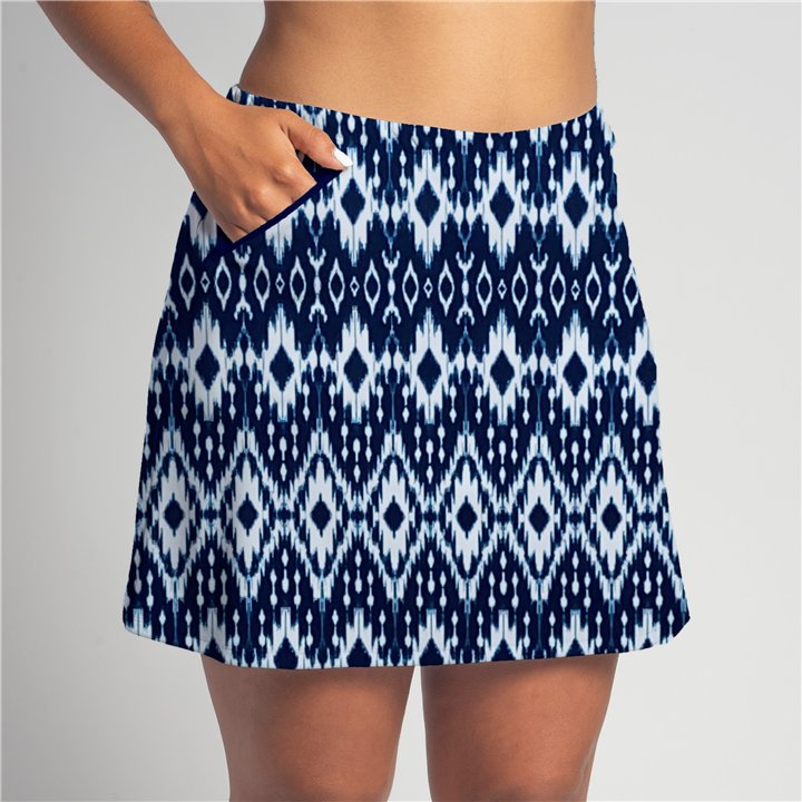 Zipper Pocket Skort - Denim Ikat
