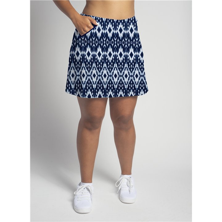 Zipper Pocket Skort - Denim Ikat