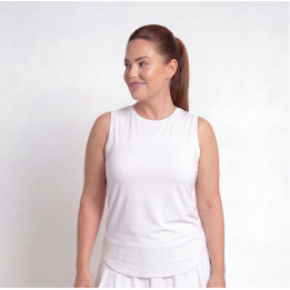 Hi-Neck Long Line Tank - White