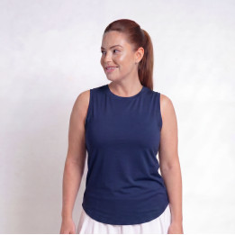 Hi-Neck Long Line Tank - Navy