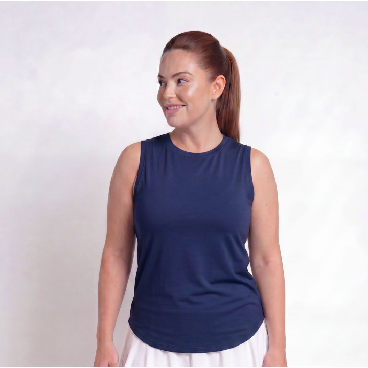 Hi-Neck Long Line Tank - Navy