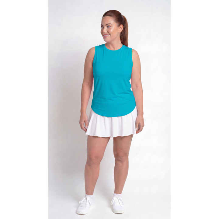 Hi-Neck Long Line Tank - Aqua