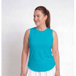 Hi-Neck Long Line Tank - Aqua