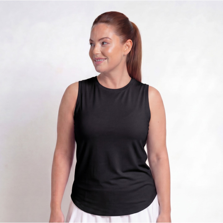 Hi-Neck Long Line Tank - Black