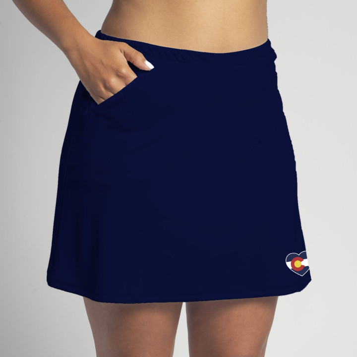 Zipper Pocket Skort - Navy with Colorado Heart