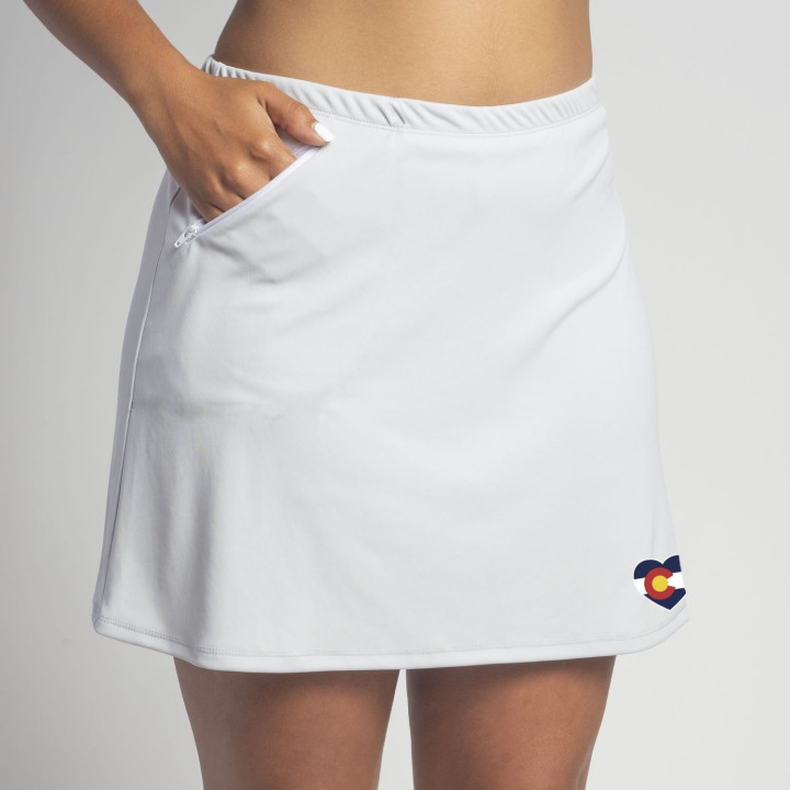 Zipper Pocket Skort - White with Colorado Heart