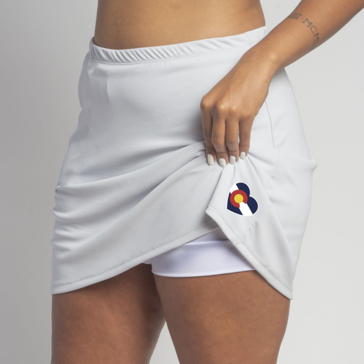 Zipper Pocket Skort - White with Colorado Heart