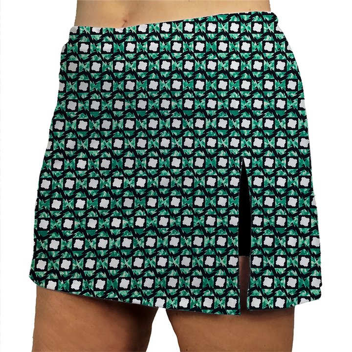 Side Slit Zipper Pocket Skort - Green Lightening Box