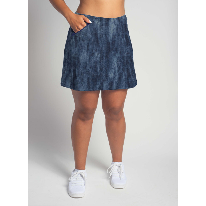 Zipper Pocket Skort - Distressed Denim full length