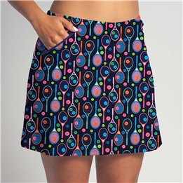 Zipper Pocket Skort - Bright Tennis Rackets on Navy