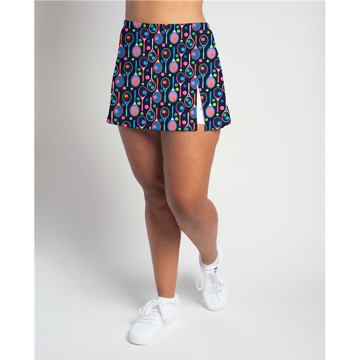 Side Slit - Bright Tennis Rackets on Navy W