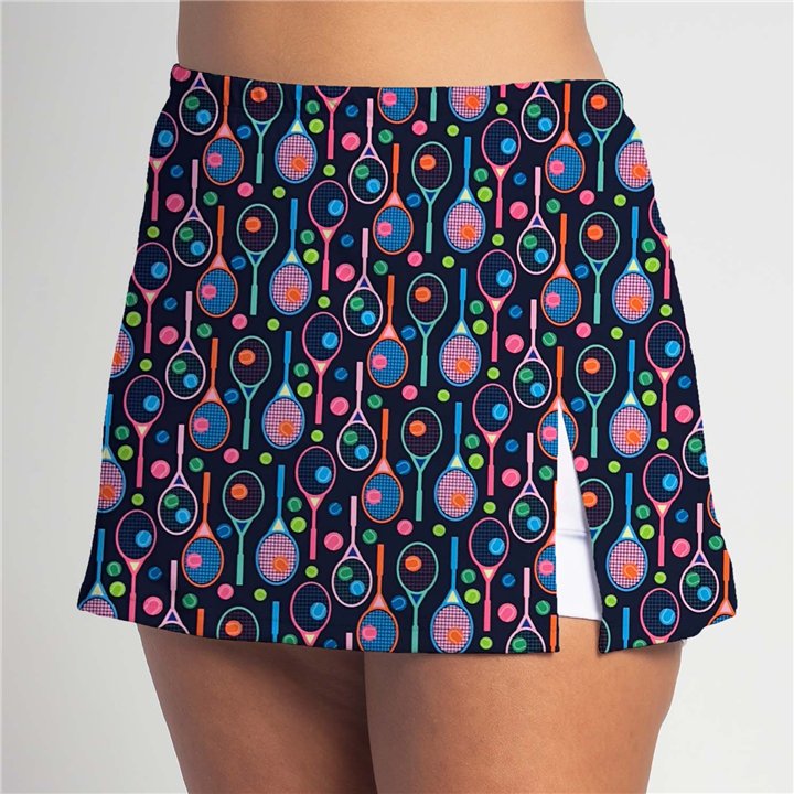 Side Slit - Bright Tennis Rackets on Navy W