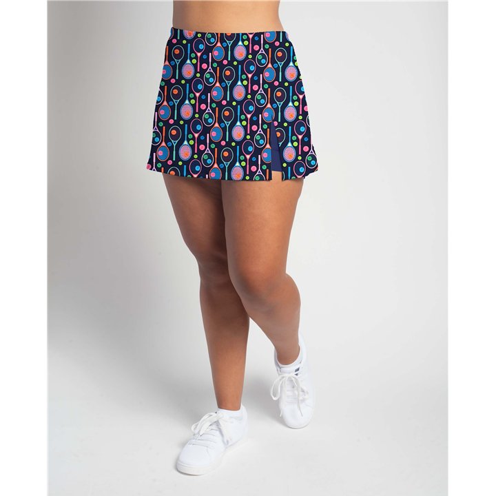 Side Slit - Bright Tennis Rackets on Navy