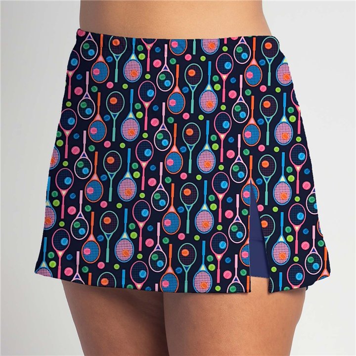 Side Slit - Bright Tennis Rackets on Navy