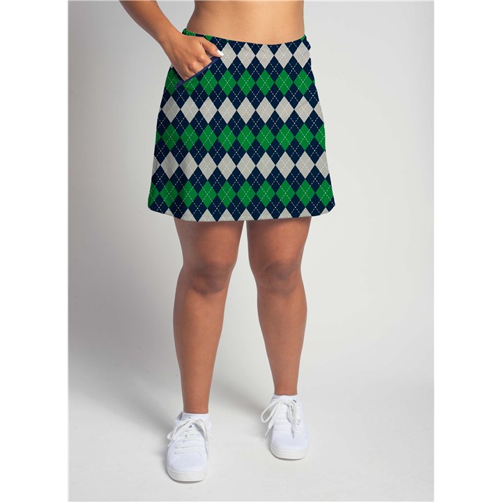 Zipper Pocket Skort - Navy Green Argyle