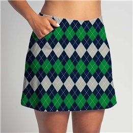 Zipper Pocket Skort - Navy Green Argyle
