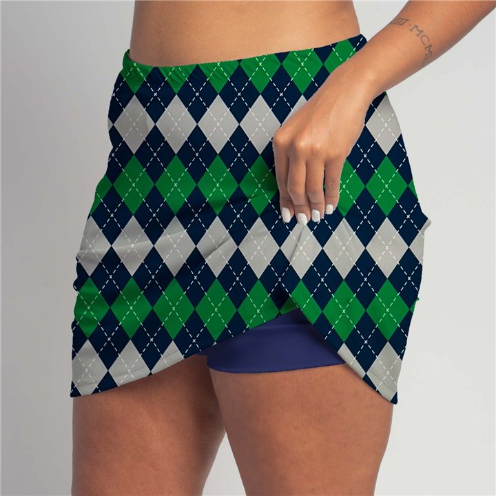 Zipper Pocket Skort - Navy Green Argyle