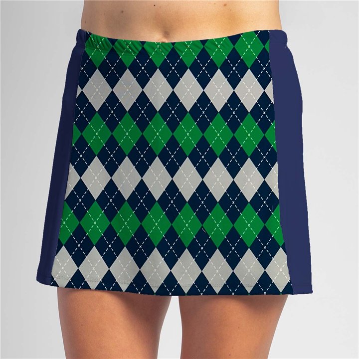 Slimming Panel Skort - Navy Green Argyle
