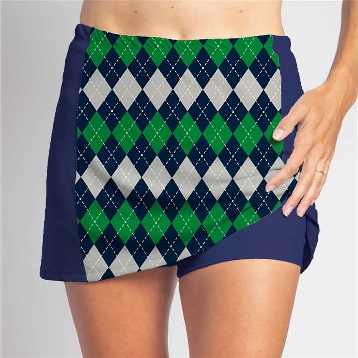Slimming Panel Skort - Navy Green Argyle