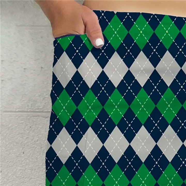 Side Slit Zipper Pocket Skort - Navy Green Argyle