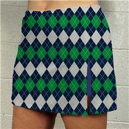 Side Slit Zipper Pocket Skort - Navy Green Argyle