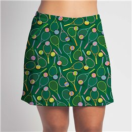 Zipper Pocket Skort - Tennis Rackets Pastels on Green
