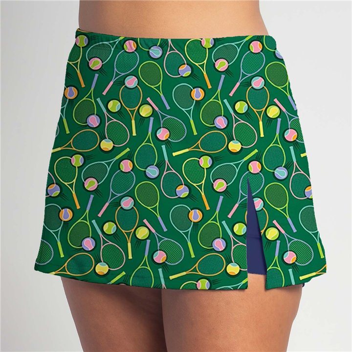Side Slit - Tennis Rackets Pastels on Green N