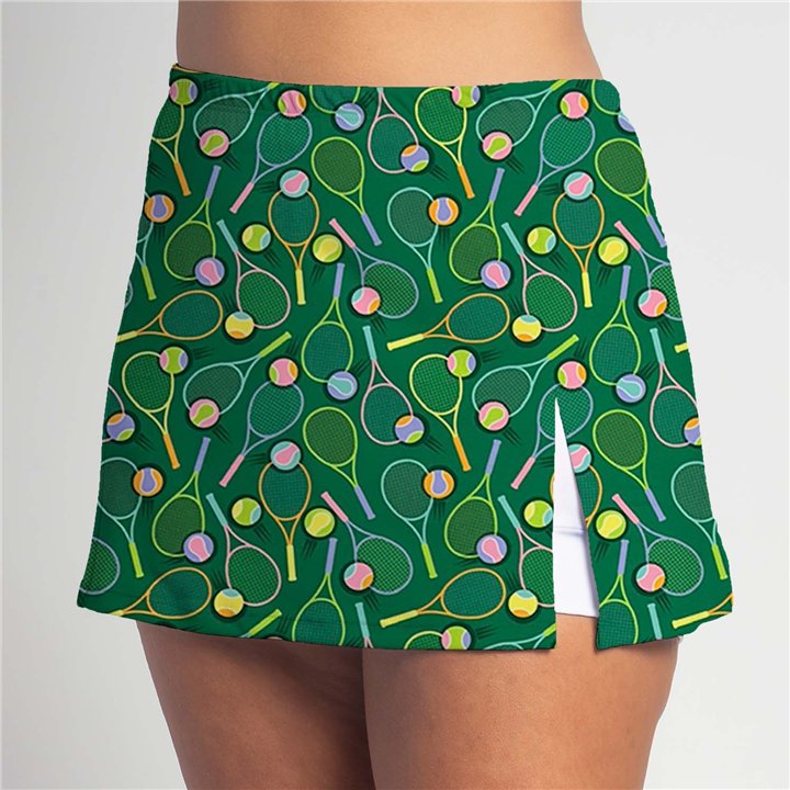 Side Slit - Tennis Rackets Pastels on Green