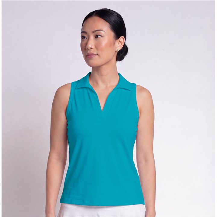 Collared Sleeveless Top - Aqua