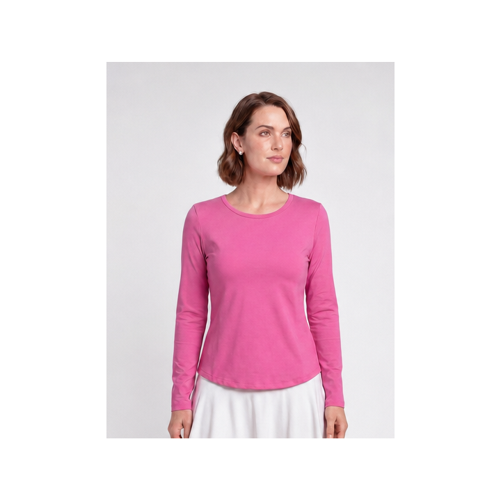 Long Sleeve Crew Neck Top - Barbie Pink
