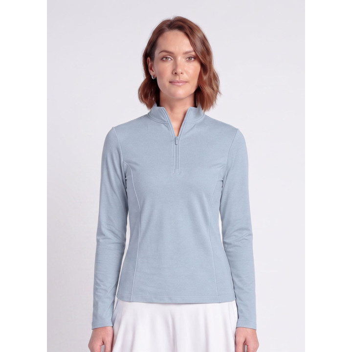 Long Sleeve Collared 3/4 Zip Front - Light Blue