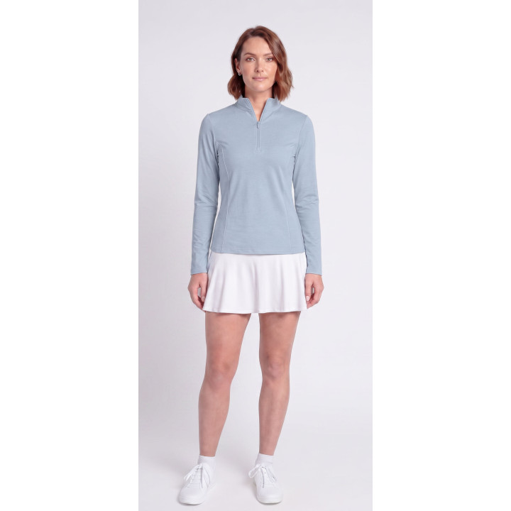 Long Sleeve Collared 3/4 Zip Front - Light Blue