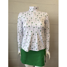 Long Sleeve Collared 3/4 Zip Front - Green Pins on White