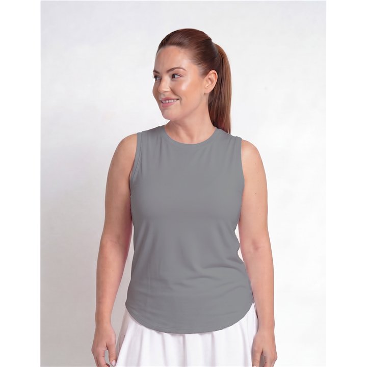Hi-Neck Long Line Tank - Steel Grey