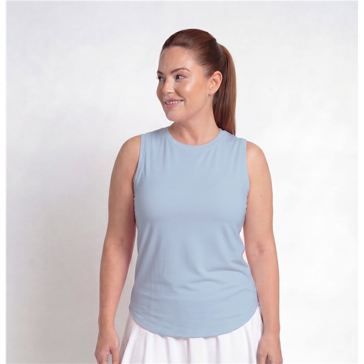 Hi-Neck Long Line Tank - Light Blue