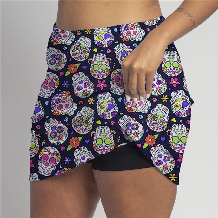 Zipper Pocket Skort - Sugar Skulls